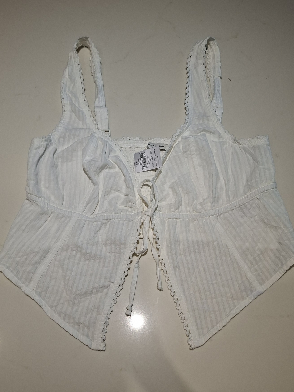 NWT American Eagle White Cottagecore/Milkmaid/Boho Tie-up Blouse (Size M)
